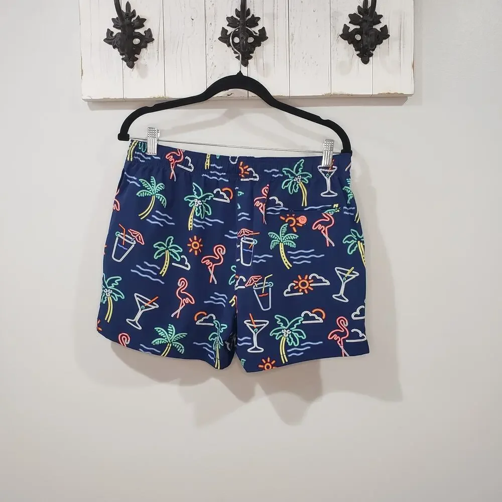 Chubbies Neon Lights Flamingo Palm Tree Swim Trunks Size L